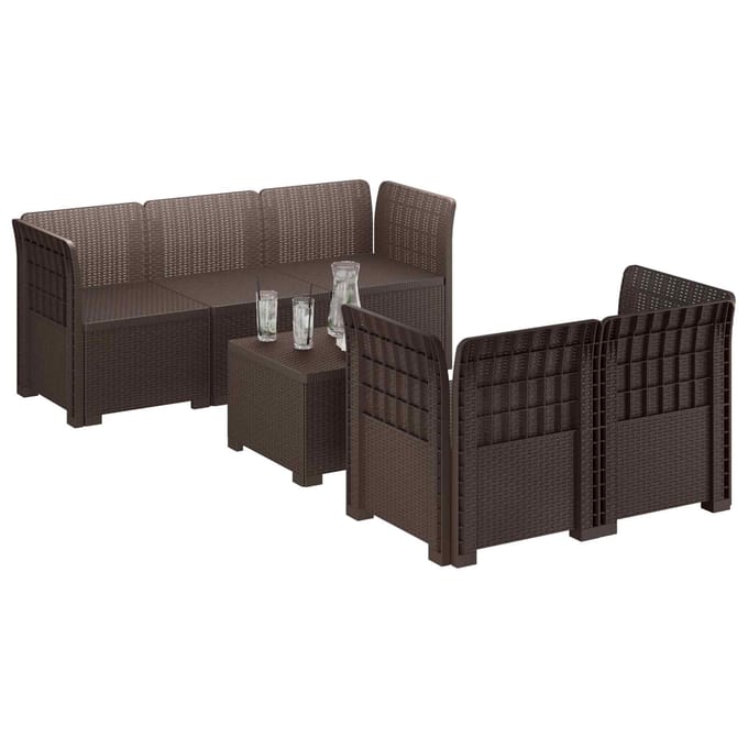 vidaXL - 5-Zits - Tuinbank - Rattanlook - PP - Bruin