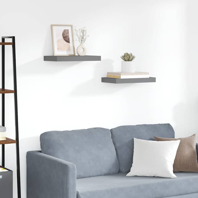 vidaXL - Wandschappen - zwevend - 2 - st - 40x23,5x3,8 - cm - MDF - hoogglans - grijs