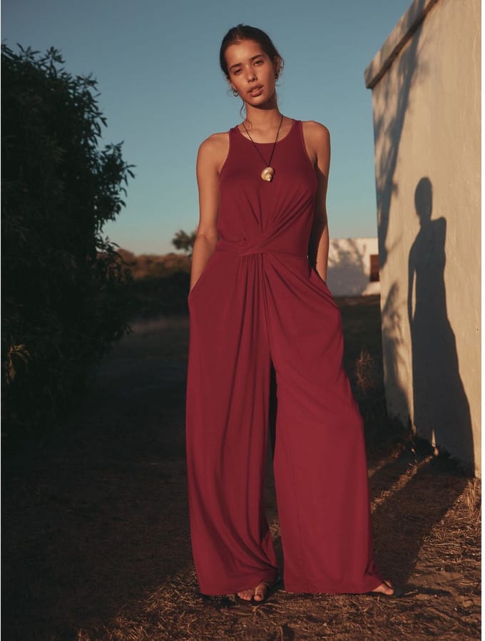 Next - Dames - Jersey jumpsuit met gedraaide taille, petite - Petite - Rood