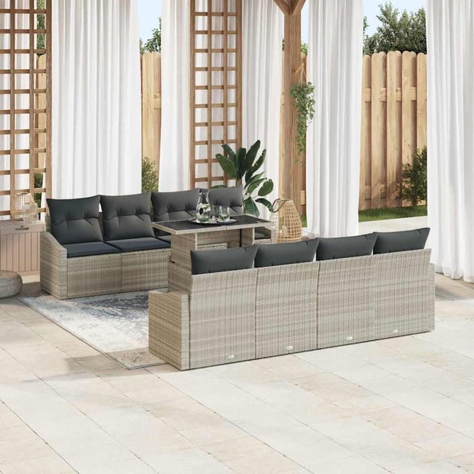 vidaXL - Tuinbank - Set - 7 - st - Lichtgrijs - poly - rattan
