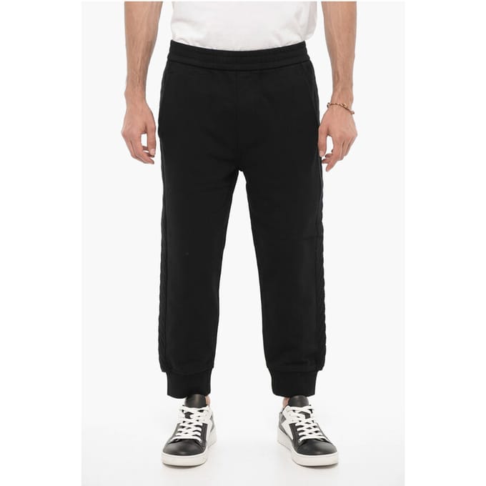 Effen joggingbroek met wollen zijbanden in zwart