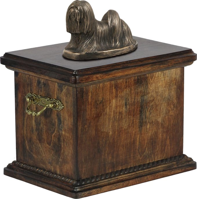 Elegante urn voor Lhasa Apso met beeldje in klassieke stijl