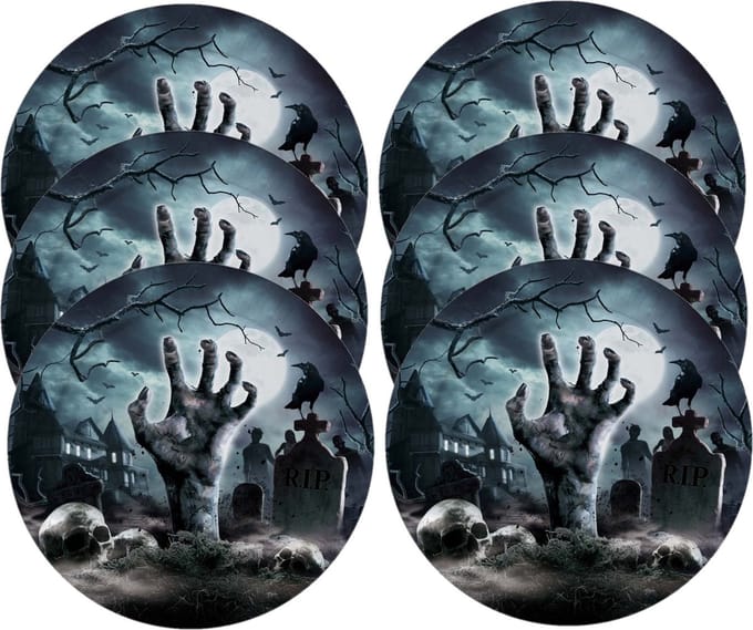 Fiestas Guirca Halloween/horror begrafenis bordjes - 18x - zwart - papier - D23 cm