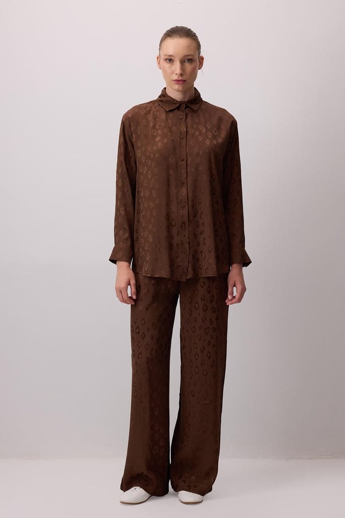 Touché Privé - Jacquard blouse met luipaardprint - Bruin - Dames