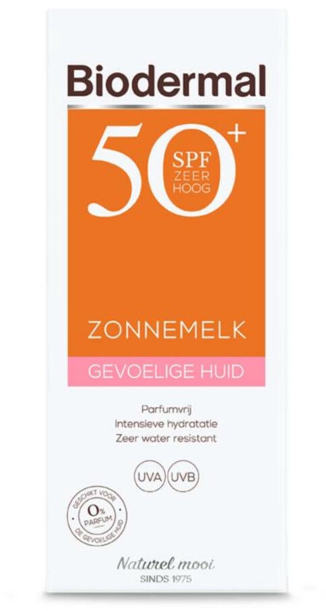 Biodermal Zonnemelk SPF 50+, 200 ml - Zonnebrand met UVA/UVB, Intensieve hydratatie, Zeer waterbestendig, Parfumvrij, voor Gevoelige huid
