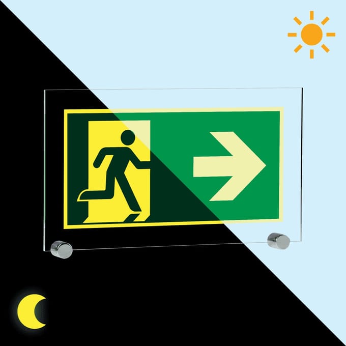 Extra lichtgevend nooduitgang bord pijl rechts - acryl