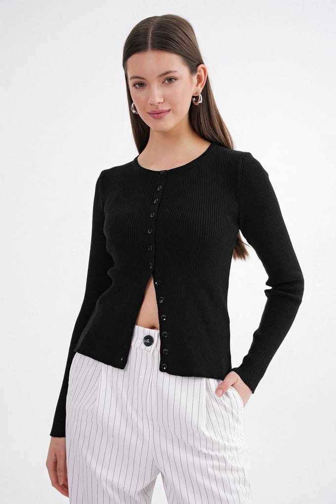 Geknoopte Slim Fit Verstevigde Brei Cardigan