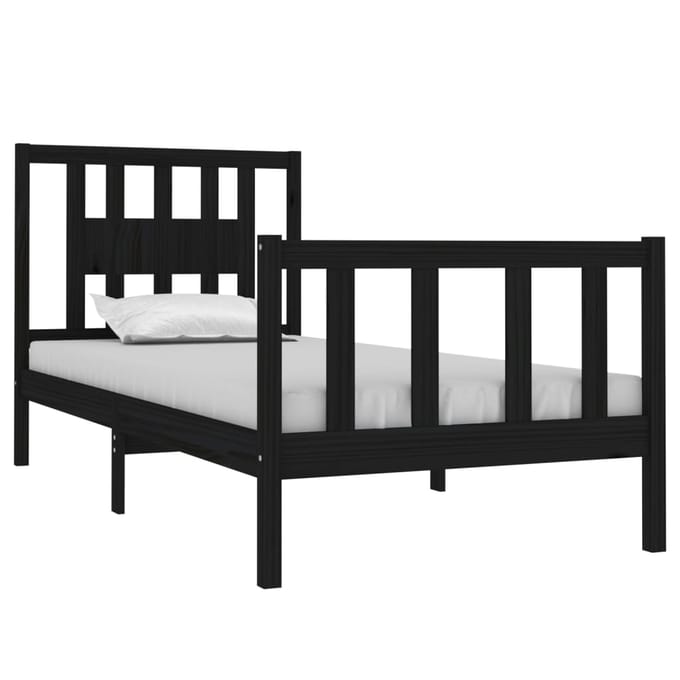 vidaXL - Bedframe - massief - hout - zwart - 75x190 - cm