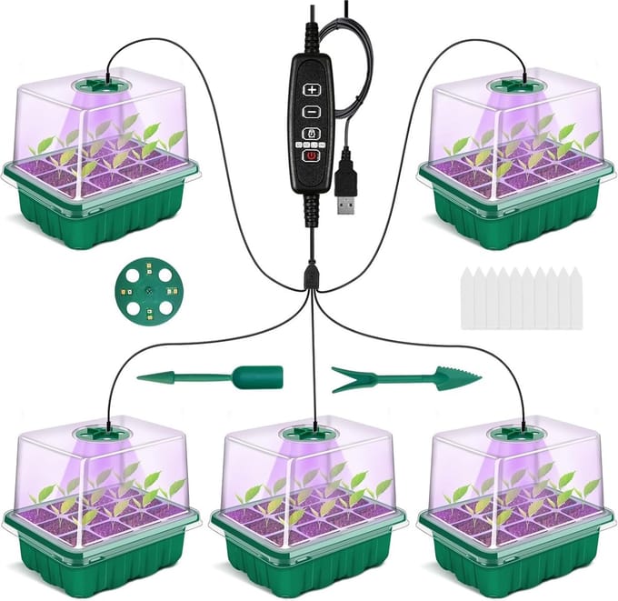 Kweekbak Starterset - Mini Kweekkas 5-delig – Propagator met LED - Timer en Verstelbare Helderheid