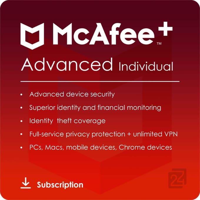 McAfee+ Advanced Individual Onbeperkt Aantal Apparaten / 1 Jaar