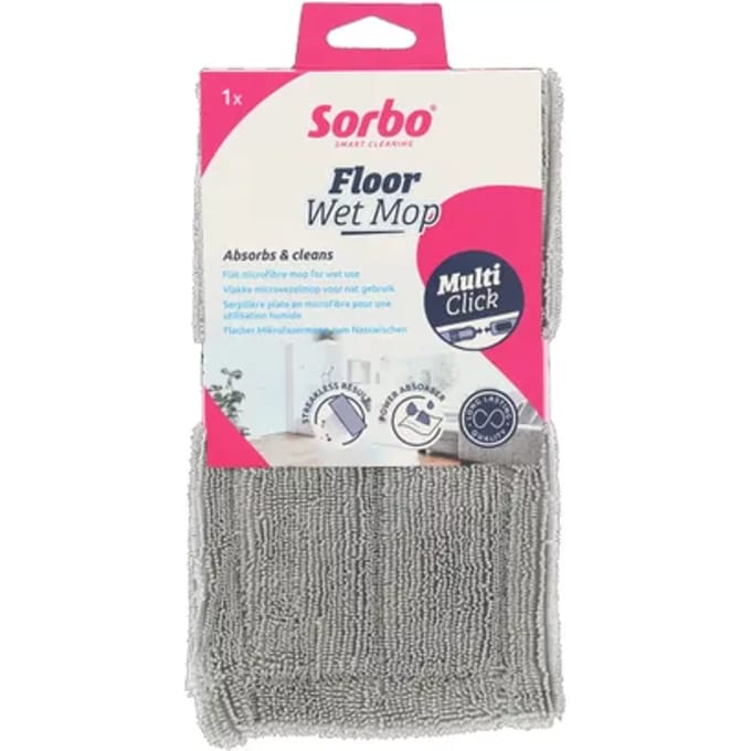 Sorbo Floor Wet Mop - Microvezel Dweil - Wasbaar en Herbruikbaar - Compatibel met Multi-Click - 1 Stuk