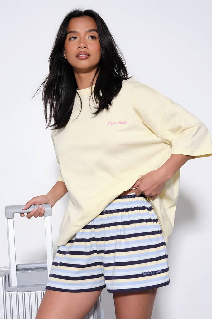 Dames Dsgn Studio Geborduurd Oversized T-shirt Met Script | Lemon | Maat: Small