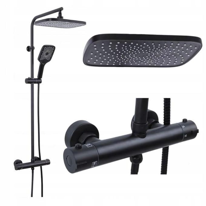 Yoka Home Thermostat Doucheset Mat Zwart - Luxe Regendouche & Handdouche