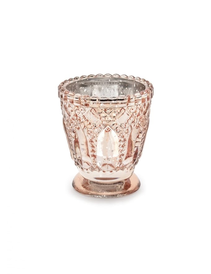 PARTYDECO - 4 theelichthouders van roségoud glas 8 cm bruiloftsdecoratie
