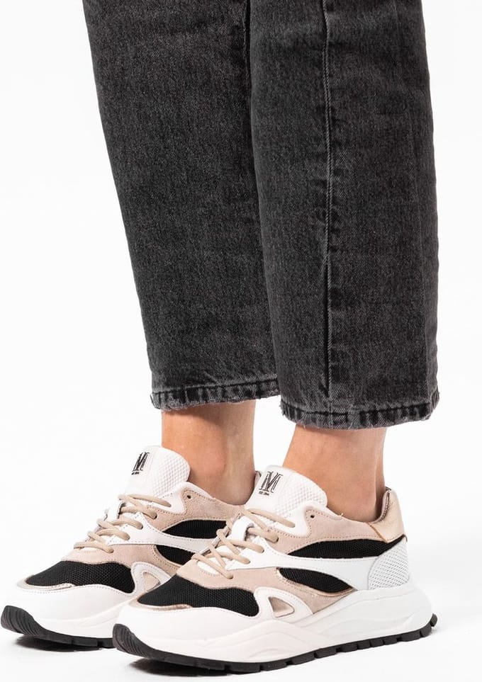 Manfield - Dames - Witte leren sneakers met mesh details - Maat 36