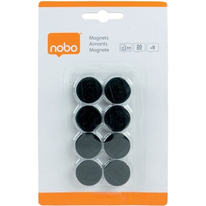 Nobo Whiteboard Magneten  - 20mm - 8 Stuks - Zwart