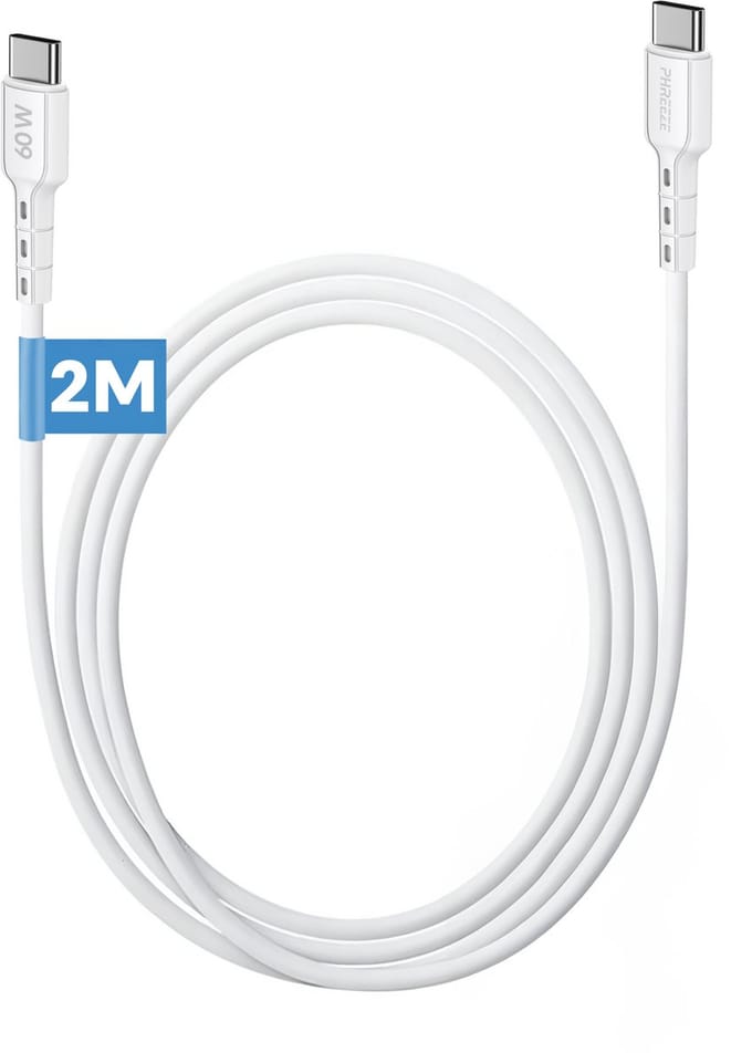 Usb C kabel 2m - Usb C naar usb C - 65w fast charge & 480mbps data - Flexibel kunststof - Phreeze