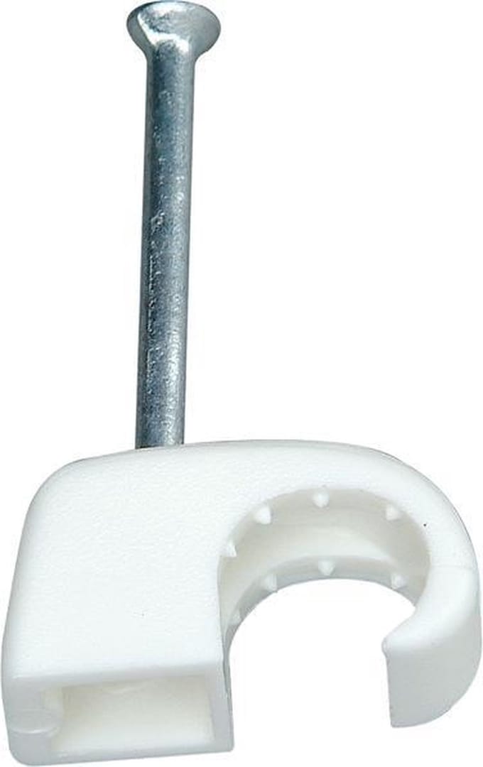 Kopp kabelclip 8 mm rond | stalen spijker 30mm | wit 50 stuks