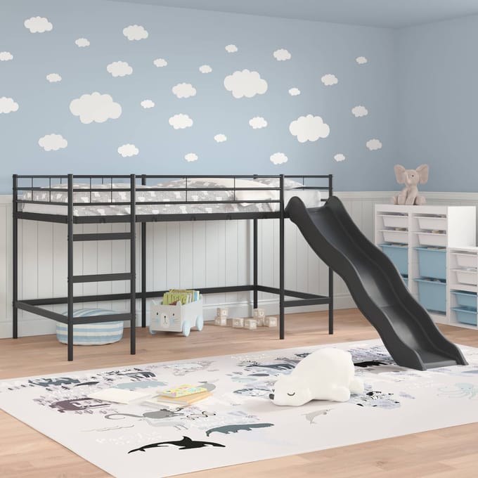 vidaXL - Kinderen - Loft - Bed - Frame - met - Glijbaan - Effen - Zwart - en - Anthraciet