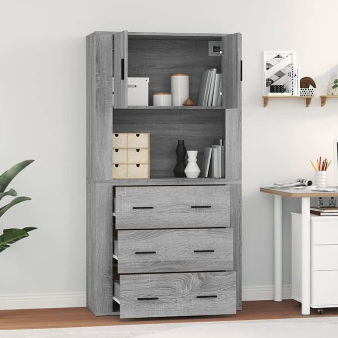 vidaXL - Hoge - kast - bewerkt - hout - grijs - sonoma - eikenkleurig