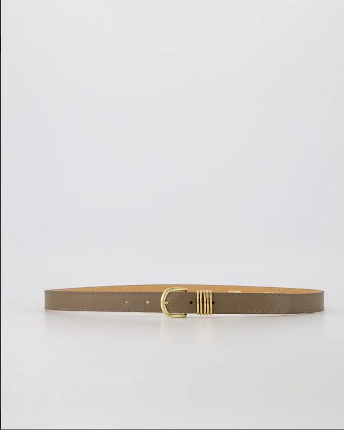 Hailey - Classic Grain - Leren Riem met Goudkleurige Gesp - Taupe - D40 - Maat 85