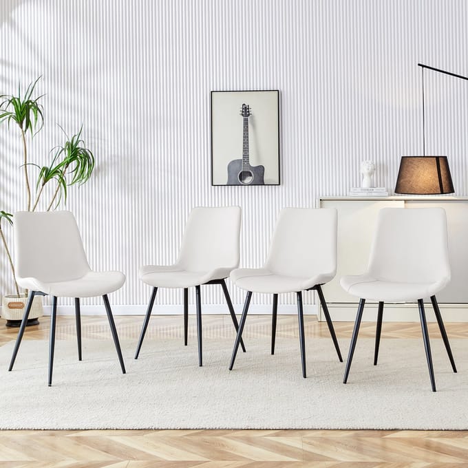 MODFU Eetkamerstoel set van 4, kunstleer, metalen frame, modern ontwerp