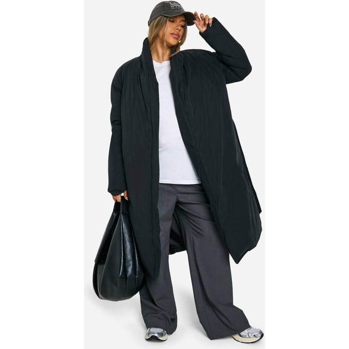boohoo Dames Maternity Belted Duvet Puffer Coat | Black | Maat: 10