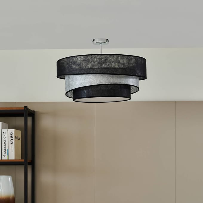 Lindby - plafondlamp - 3lichts - IJzer, textiel - H: 24 cm - E27 - chroom, zwart, zilver