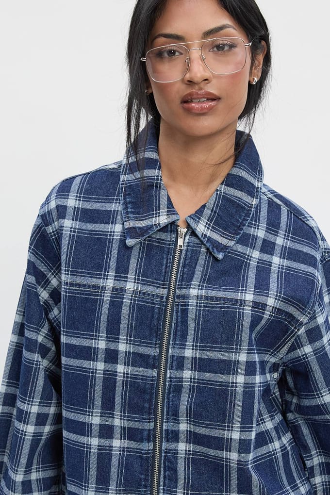 boohoo Dames Geruit denimjasje | Indigo | Maat: 6