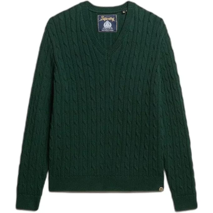Superdry - Oversized kabeltrui met V-hals - Dames - Sweaters