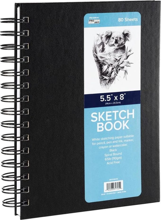 Pro Art- Schetsboek 14x20.3cm - 110 grams papier - 80 pagina's - Zwart