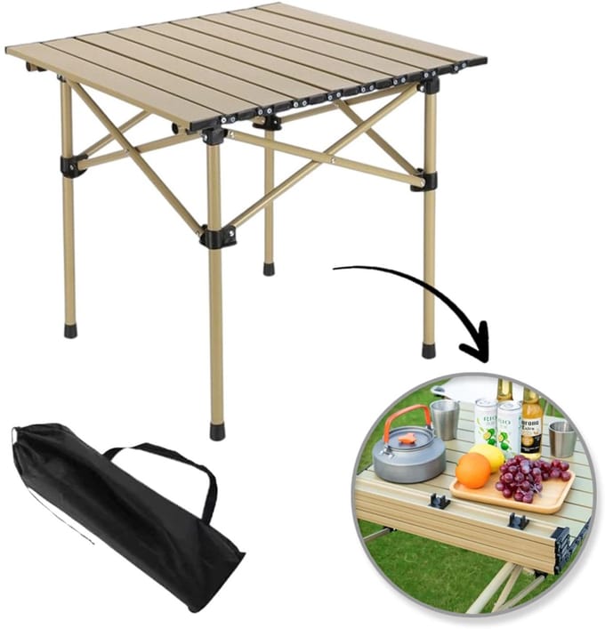 Opvouwbare Picknicktafel | Vierkant | Small | 53x51x50 CM | Beige/bruin