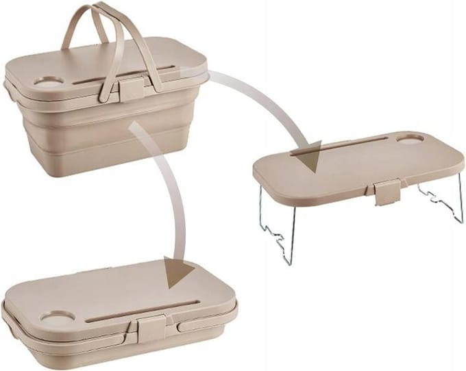 Opvouwbare Picknickmand 3-in-1 – Tafel, Opbergbox & Koelbak 15L - Grijs