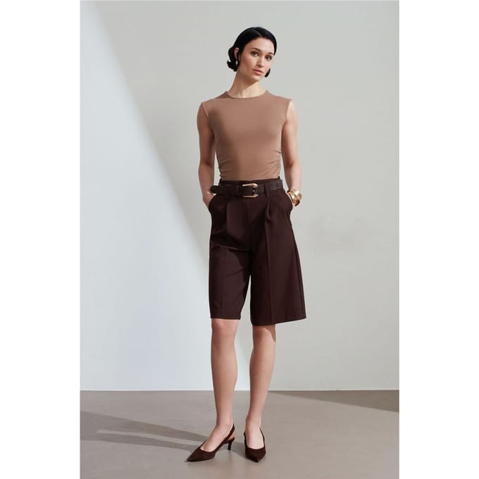 Hogewaisted Geknoopte Wijde Tailored Shorts
