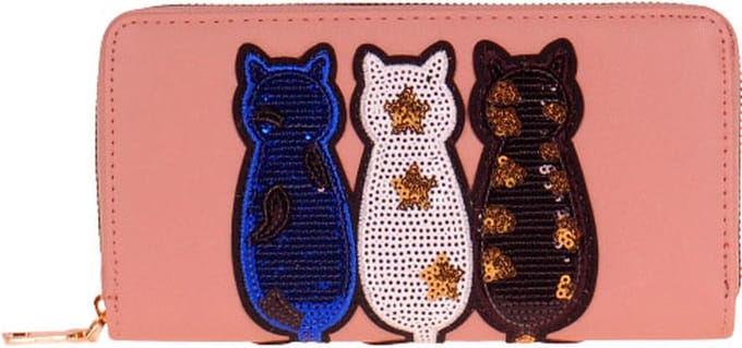 Roze portemonnee drie poesjes - 20x11cm
