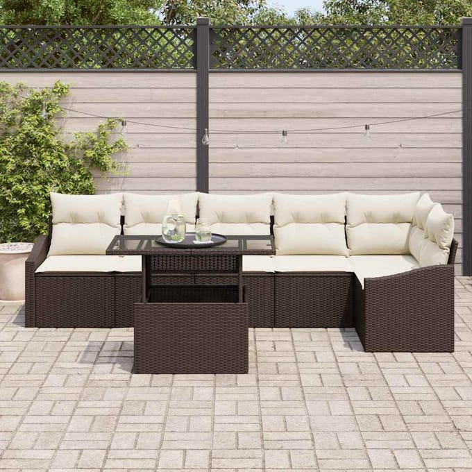 vidaXL - Tuinbank - Set - 7 - st - Bruin - en - Crème - poly - rattan