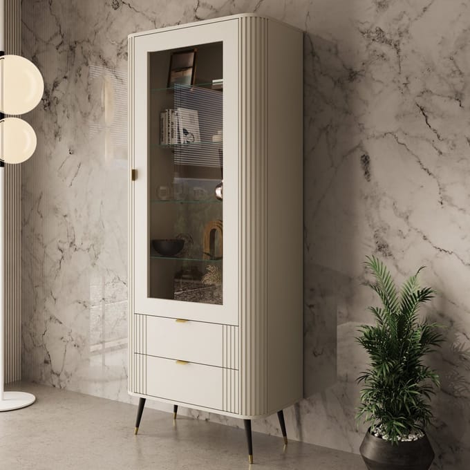 Meubella - Oahu - Vitrinekast - Beige - 78x40x192 cm