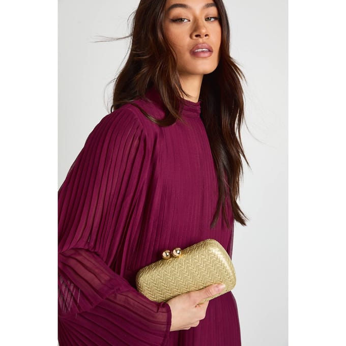 boohoo Dames Metallic Geweven Hardshell Clutch Tas | Goud