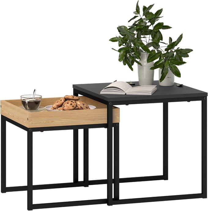 Set van 2 Vierkante Salontafels met Stalen Frame - Modern Design