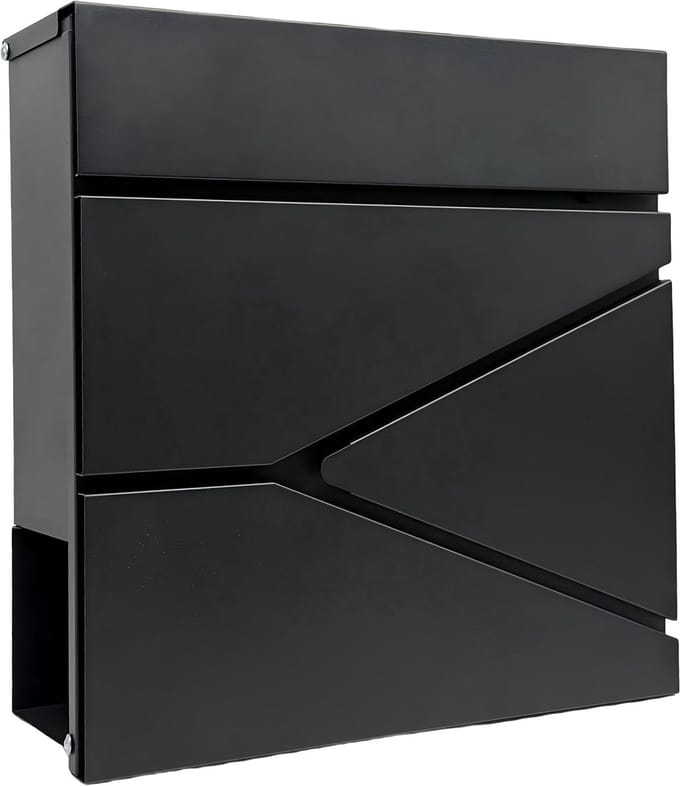 Brievenbus met slot - 37x37x11 cm - krantenvak - metaal - zwart