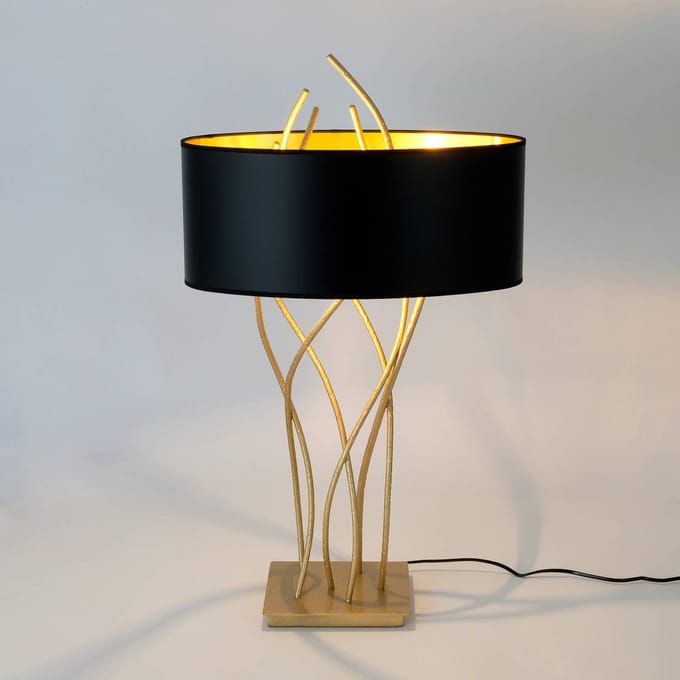 Holländer Elba ovale tafellamp, goud/zwart, hoogte 75 cm, ijzer