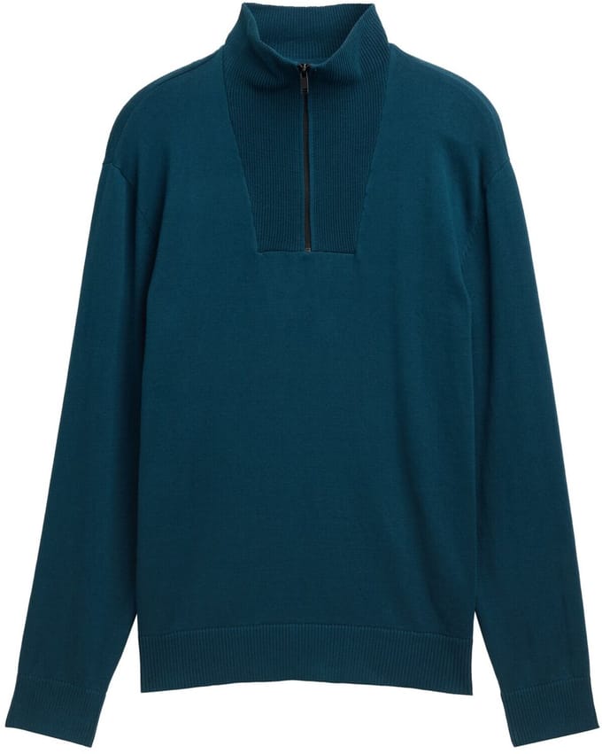 Tom Tailor Denim - Troyer gebreide trui van katoen - Maat M - deep pond green