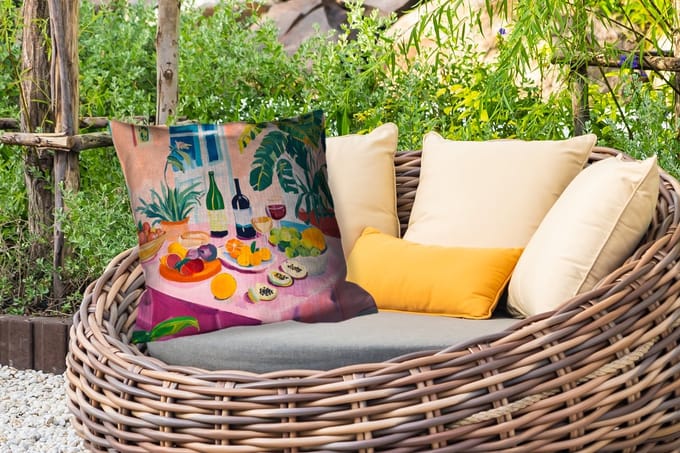 Sierkussen Buiten - Tafel - Wijn - Fruit - 60x60 cm - Weerbestendig