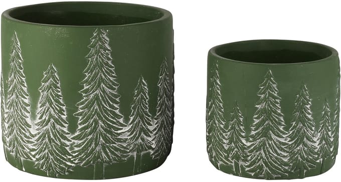 Dekoratief | Set 2 Bloempots 'Winter Pine', groen, cement, 17x17x15cm | A265013