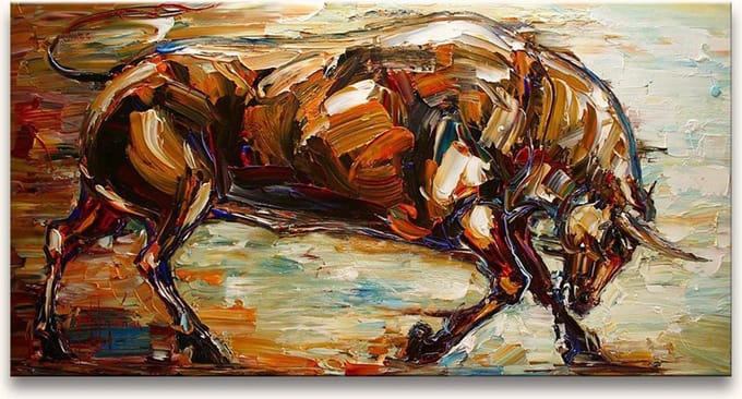 Handgeschilderd schilderij Olieverf op Canvas - Boze Os