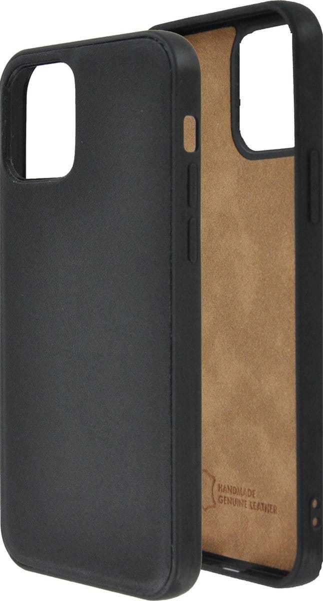 Geschikt voor iPhone 12 Pro Max Hoesje - iPhone 12 Pro Max hoesje Echt leer Back Cover P Case Zwart