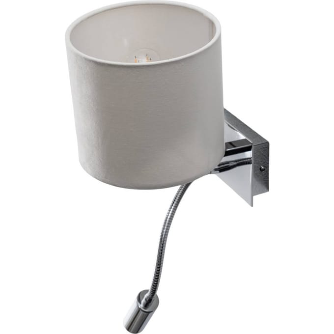 Argon Wandlamp Bilo, wit/chroom, textiel, 2-lamps, leeslampje