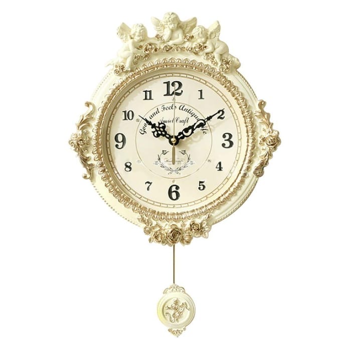 Golden Angel Round Pendulum Clock W Radio-Controlled Wall Clock, Stylish Wall Clock, Scandinavian Interior Design