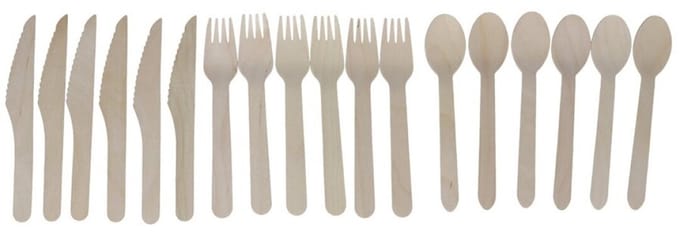 Gerimport Bestekset - 2x - bamboe - 6 vorken - 6 lepels - 6 messen - naturel - 15 cm