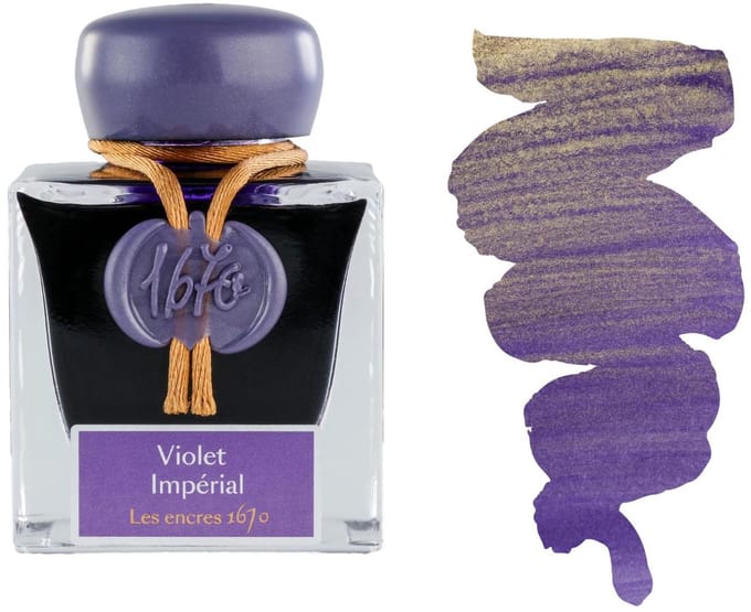 Jacques Herbin Vulpen inkt - Inkt 1670 - Violet Imperial - 50 ml - Paars - Gouden glitters